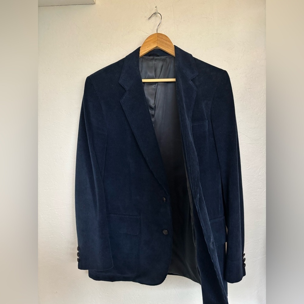 Men’s Vintage Made in Canada Cotton Oversized Navy Blue Corduroy Blazer Jacket - Picture 10 of 12